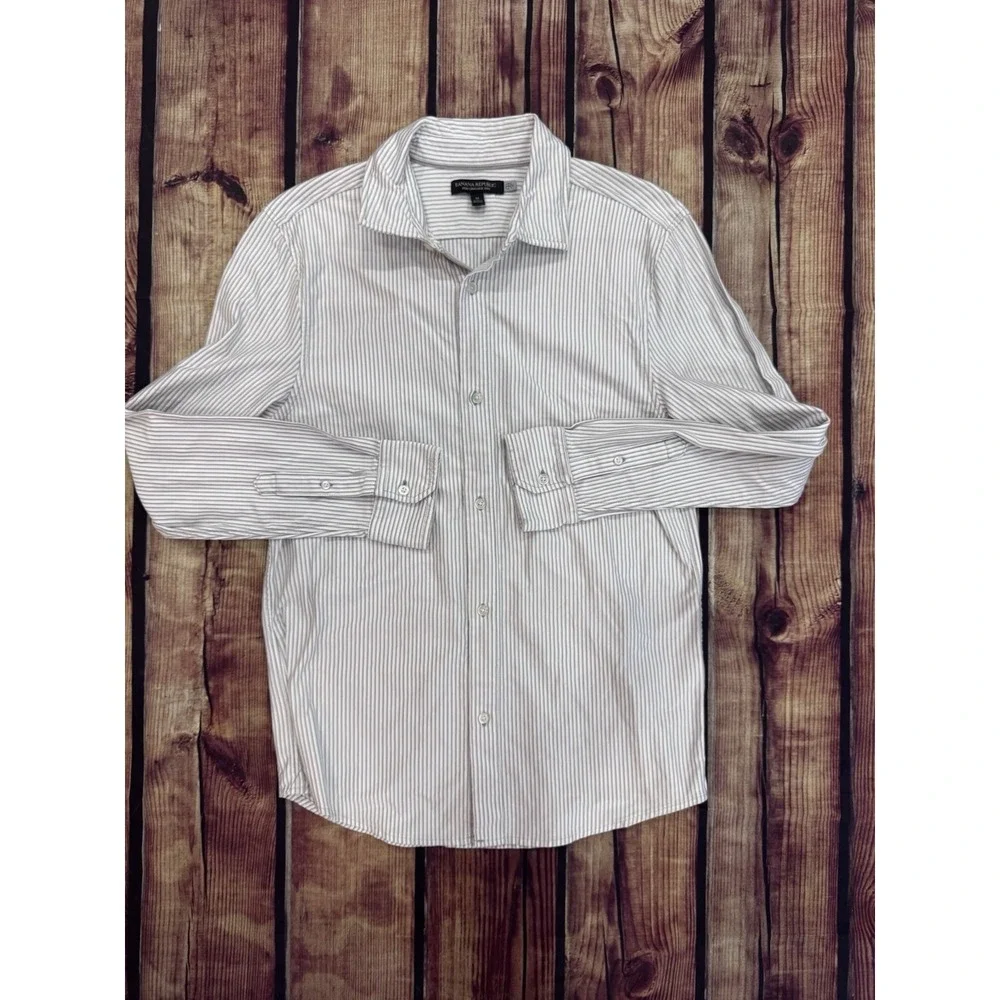 Banana Republic Performance Knit Men's White/Gray Striped Shirt M